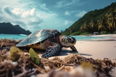 Sea Turtle Crawling On A Tropical Beach