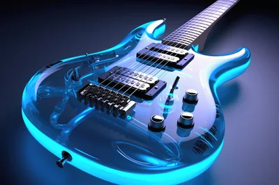 Electric Guitar With Transparent Blue Body And Glowing Lights