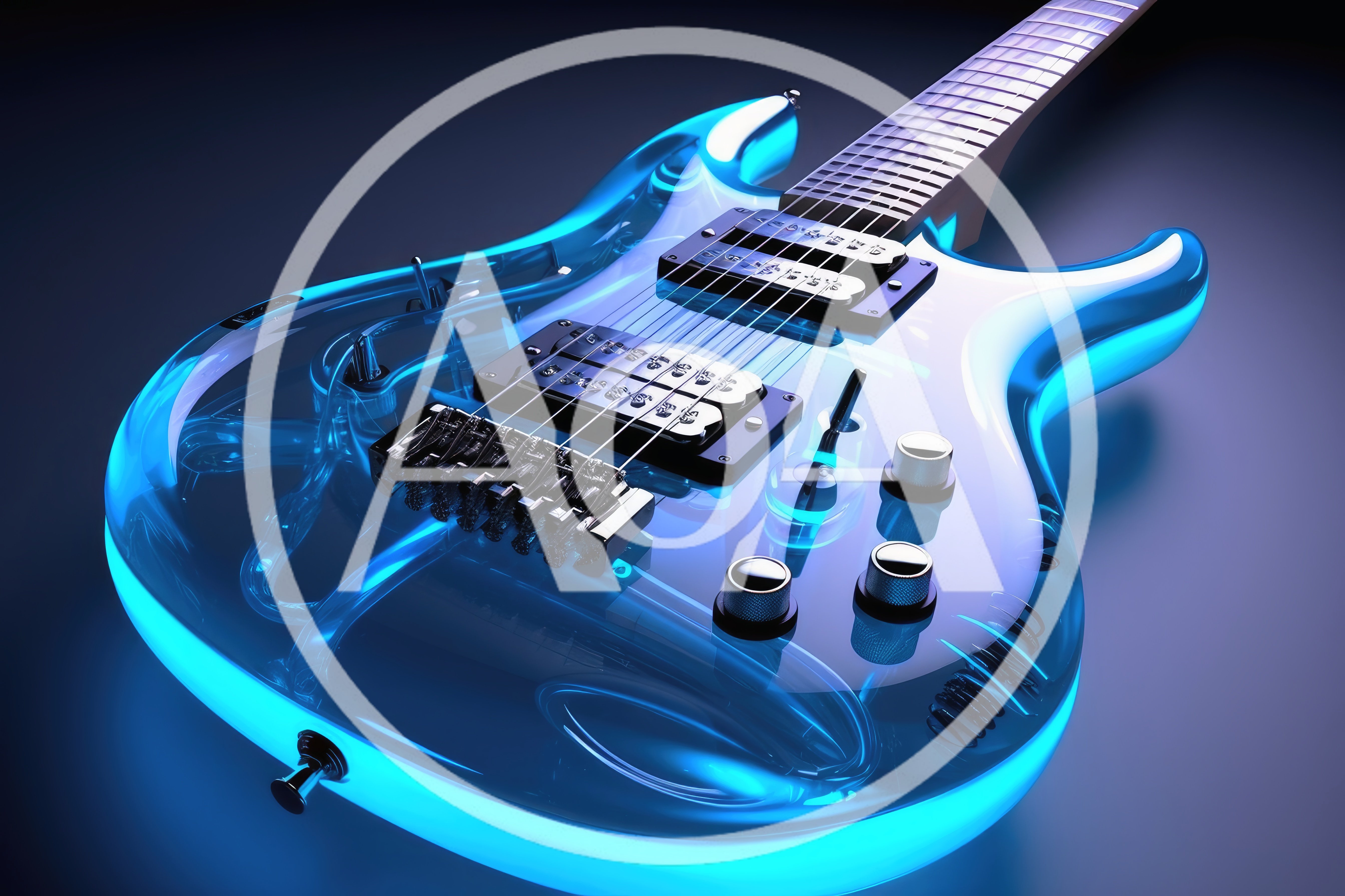 Electric Guitar With Transparent Blue Body And Glowing Lights