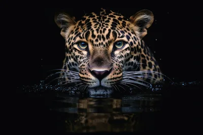 Leopard Emerging From Dark Water
