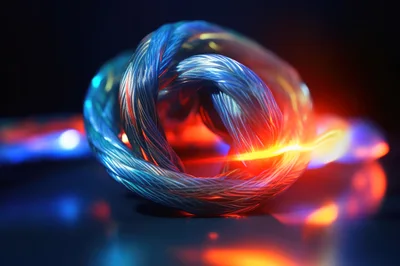 Abstract Twisted Fiber Optic Cable With Glowing Light