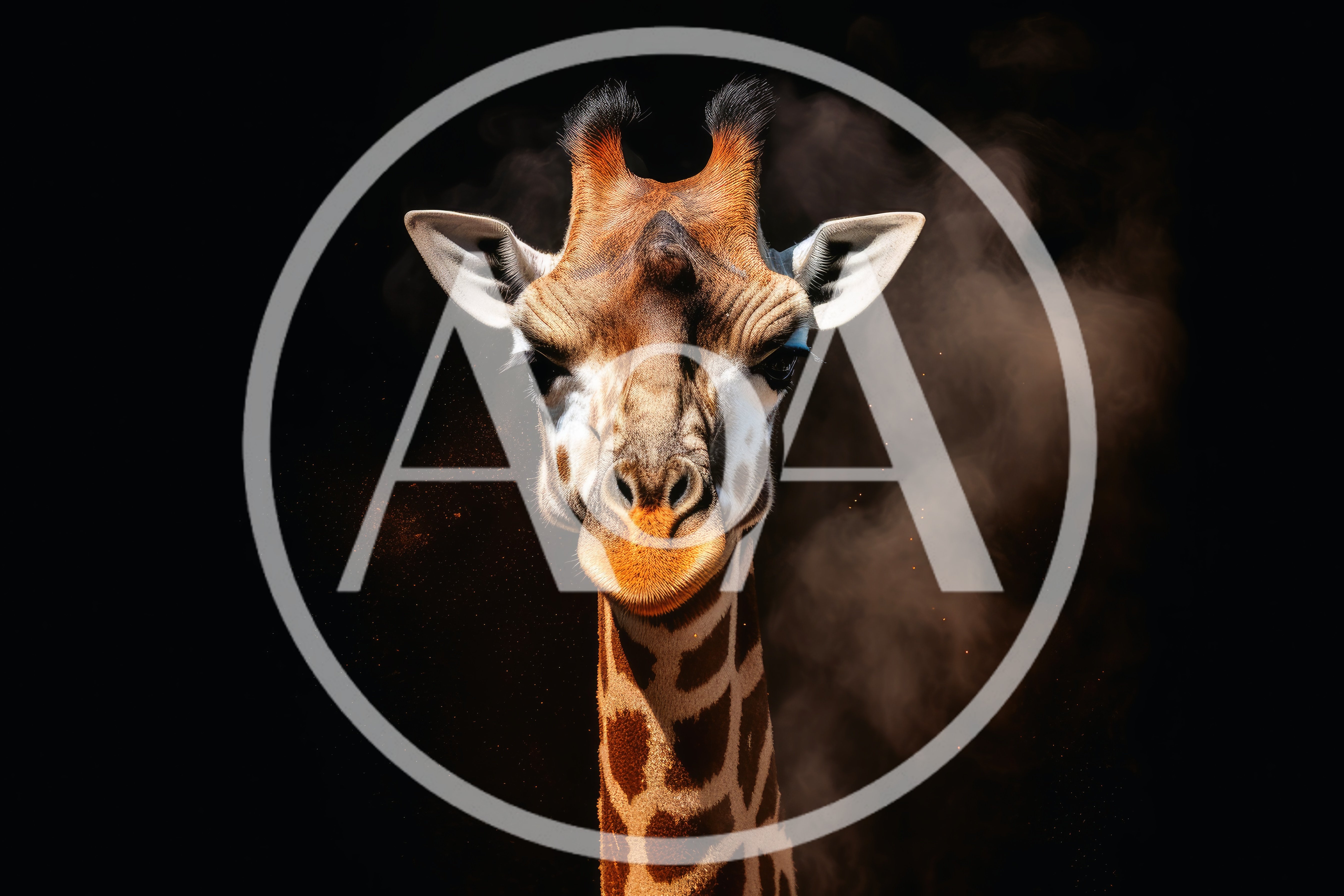 Close Up Portrait Of A Giraffe Against Black Background