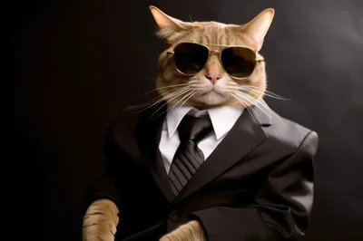 Cool Ginger Cat Wearing A Suit And Sunglasses