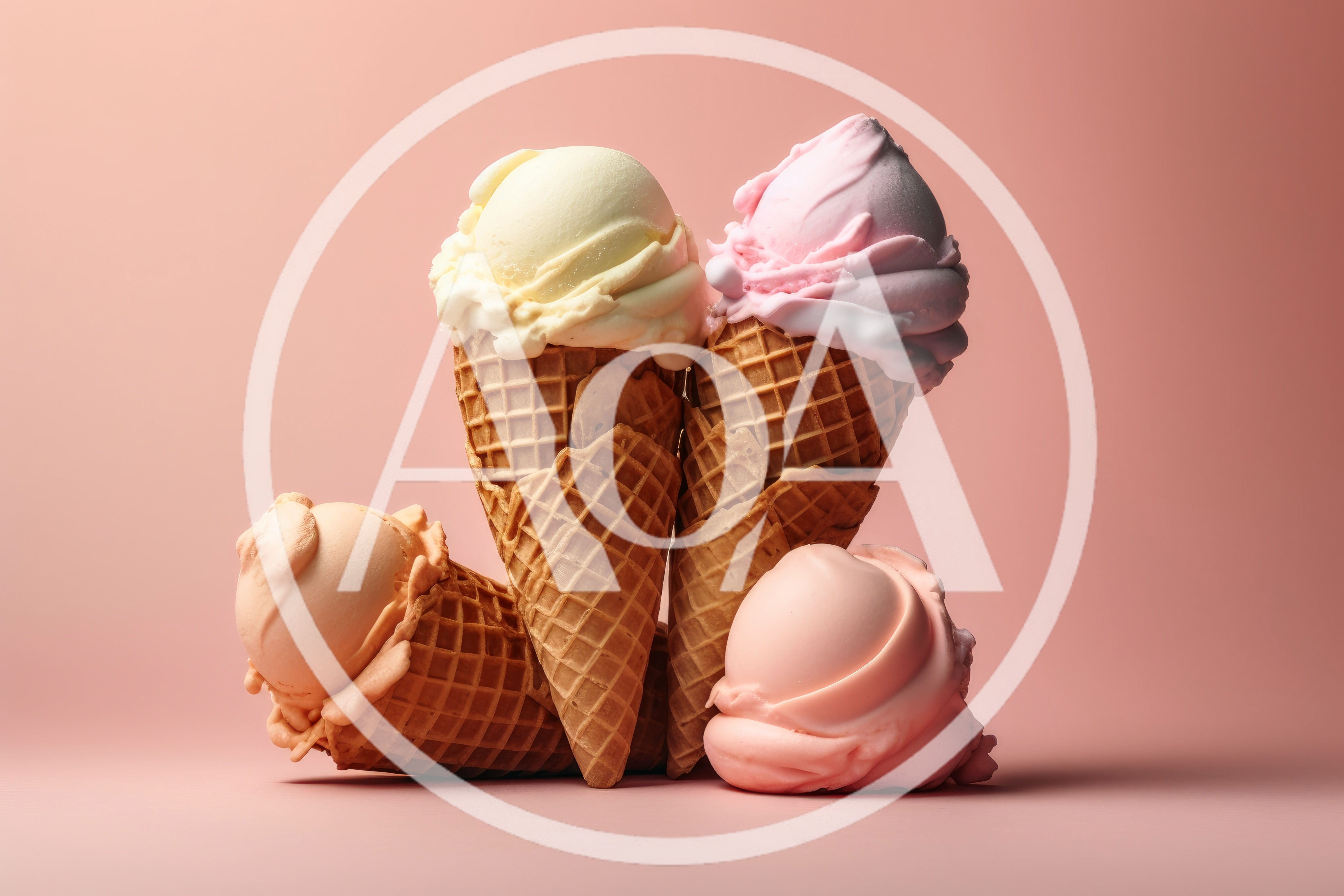 Four Scoops Of Ice Cream In Waffle Cones