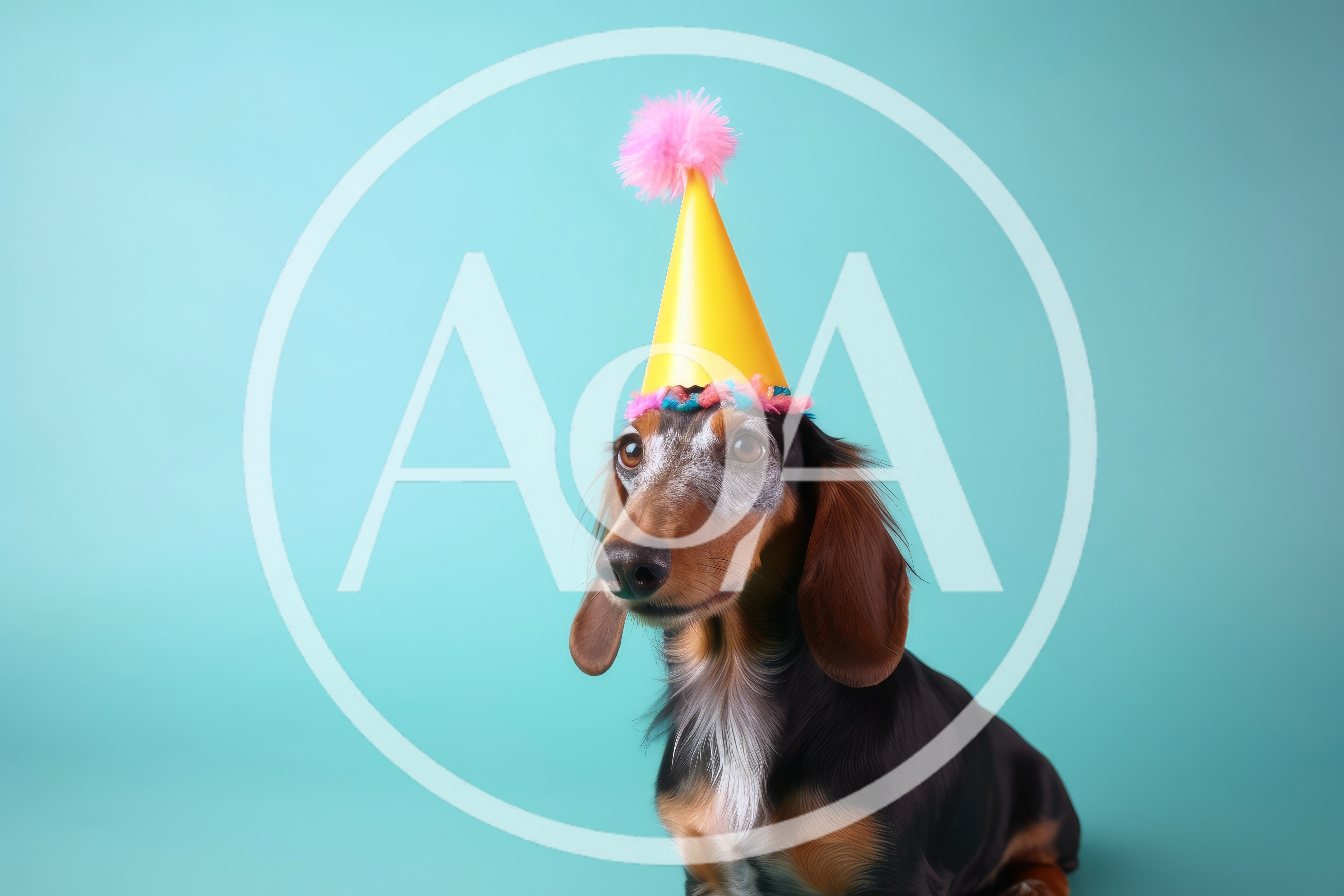 Dachshund Dog Wearing A Yellow Party Hat
