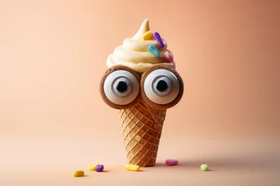Whimsical Ice Cream Cone Character With Googly Eyes