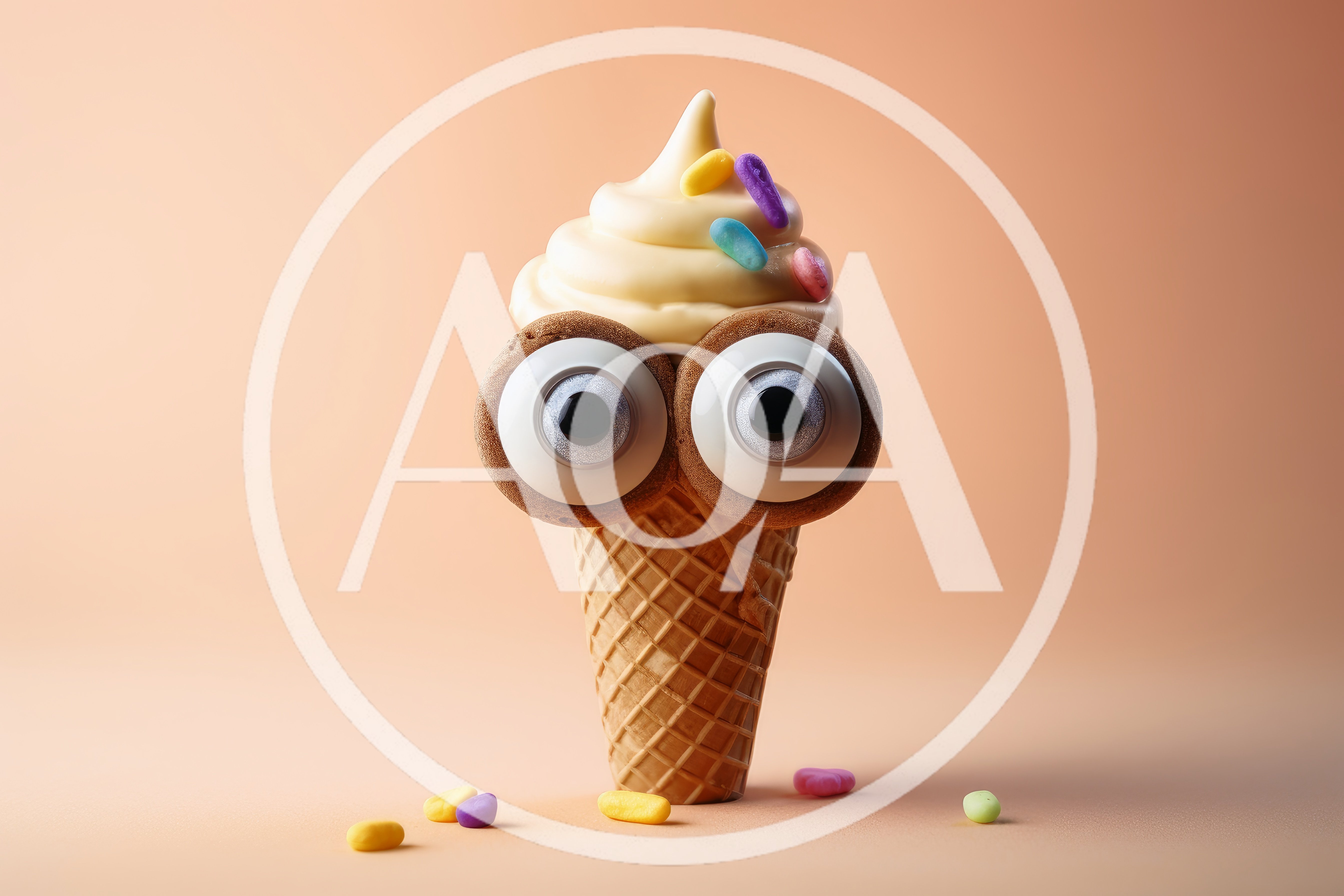 Whimsical Ice Cream Cone Character With Googly Eyes