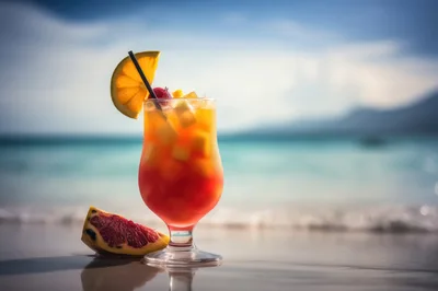 Tropical Fruit Cocktail On A Sunny Beach