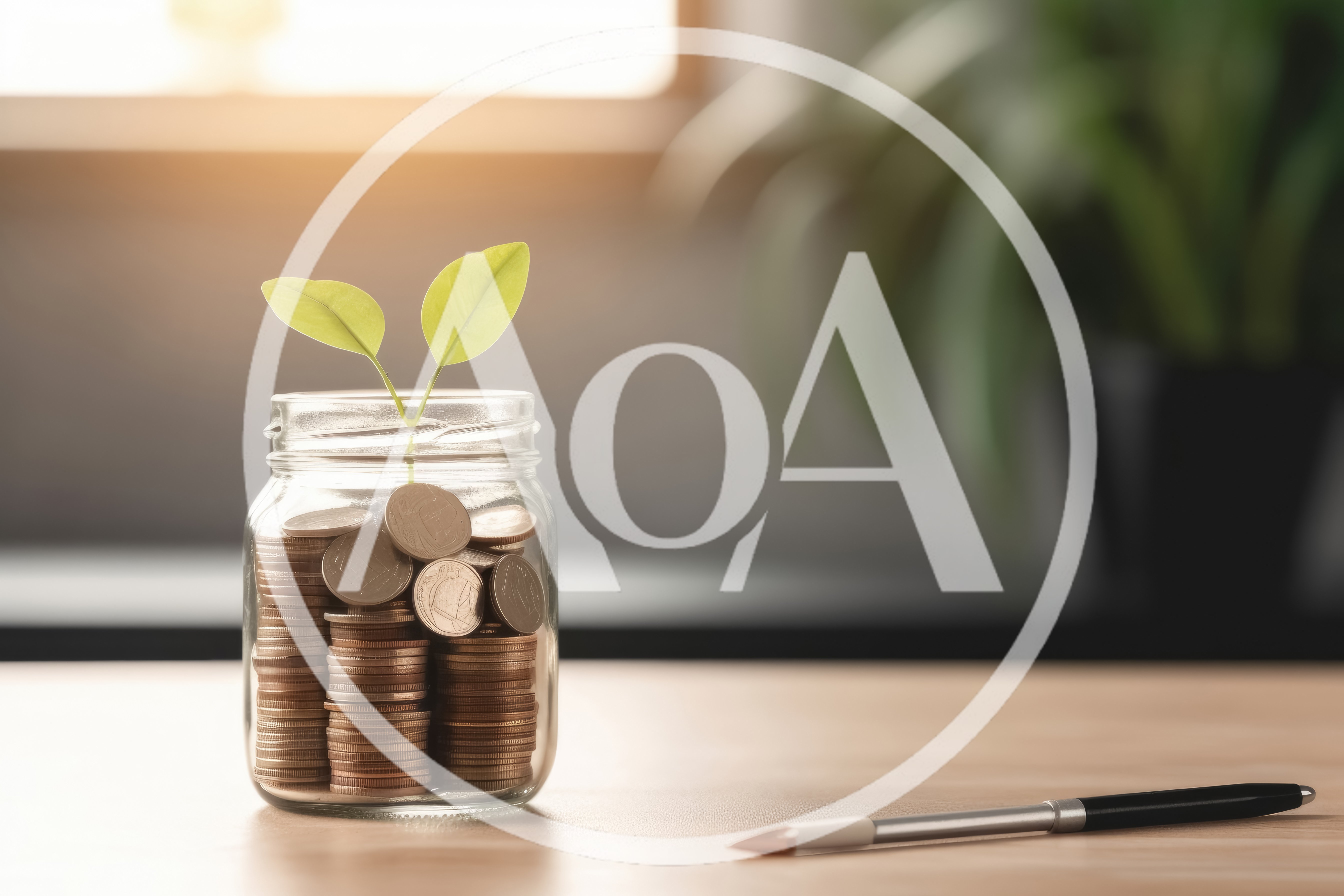 Small Plant Growing From A Glass Jar Of Coins