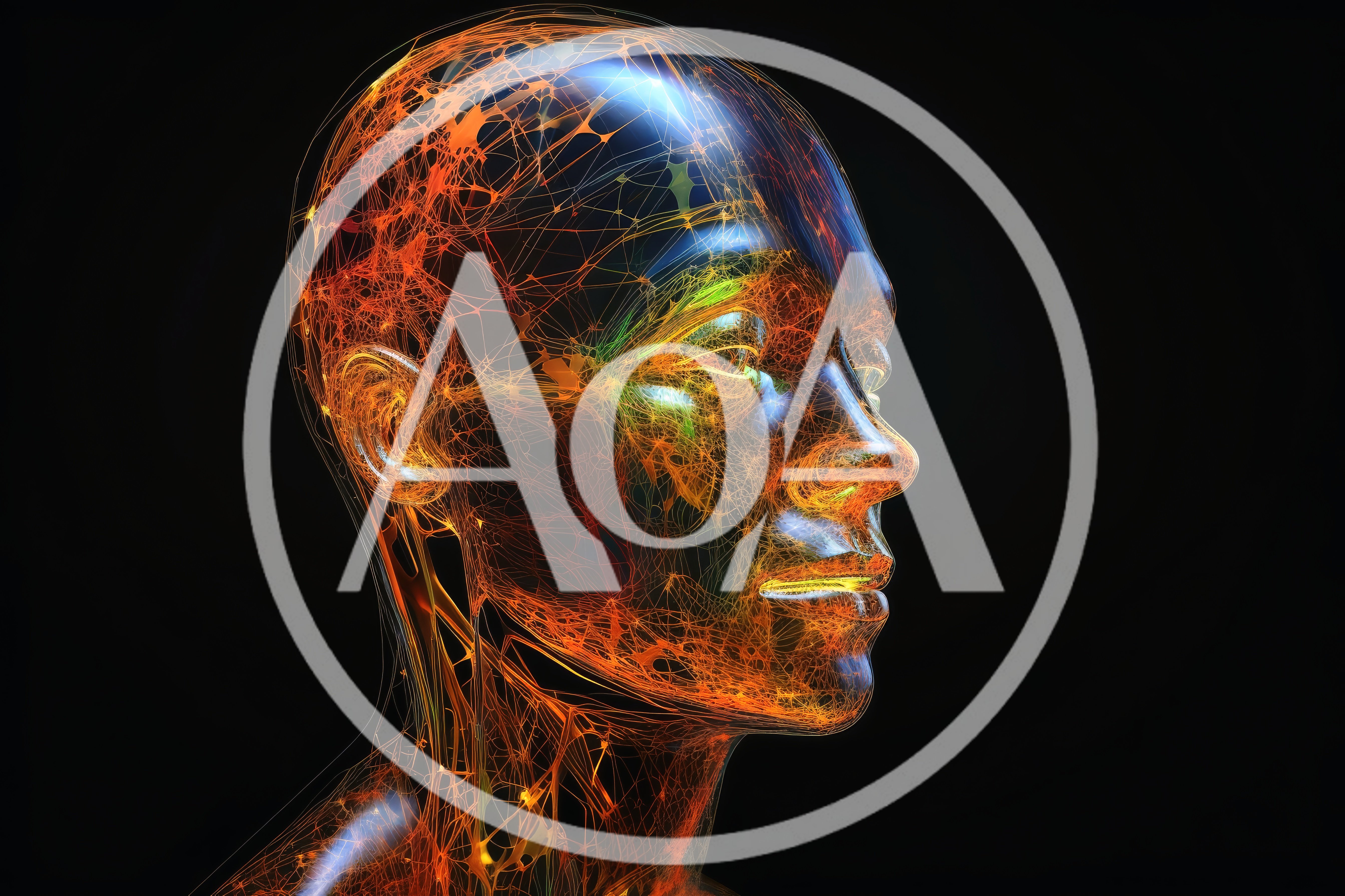 Digital Human Head With Glowing Neural Network Connections