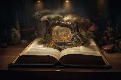 Fantasy Tree Portal Emerging From An Open Book