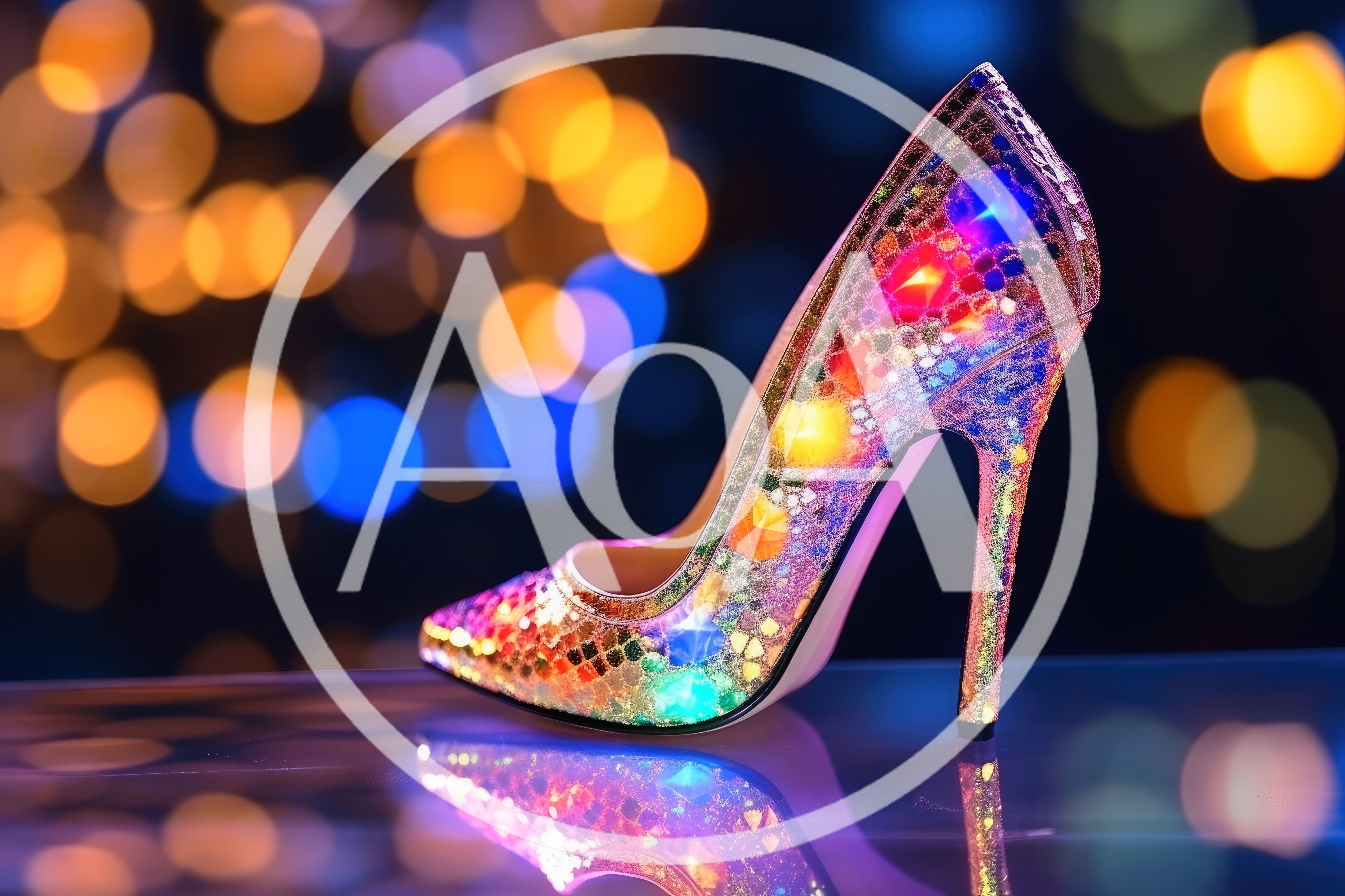 Sparkling High Heel Shoe With Colorful Bokeh Background