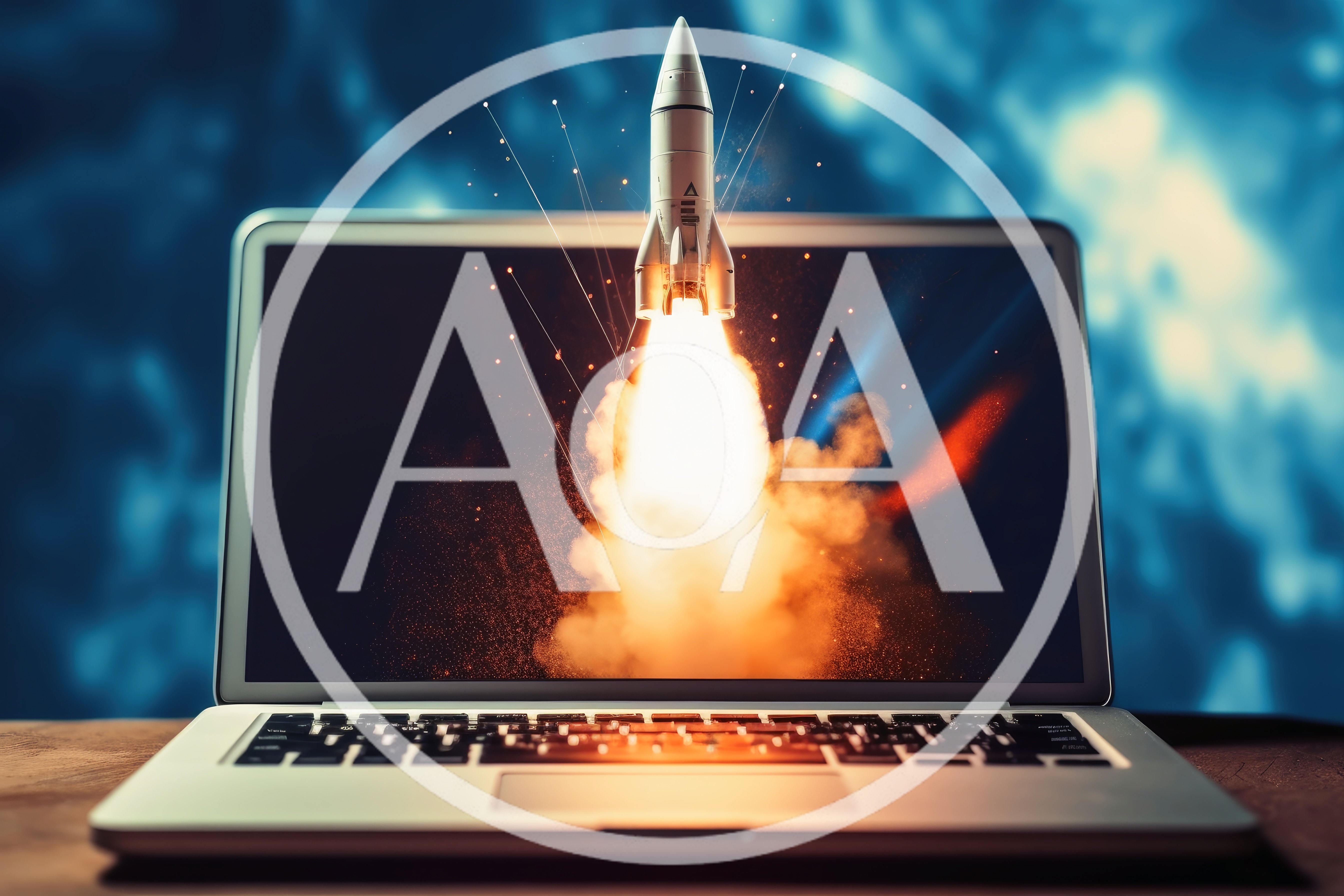 Rocket Launching From Laptop Screen Concept