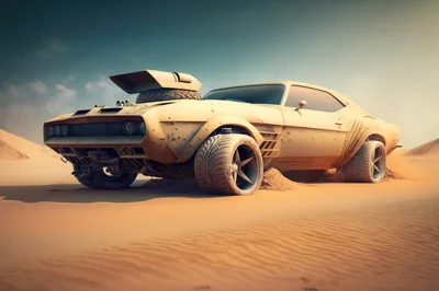 Modified Muscle Car Driving Through Desert Dunes