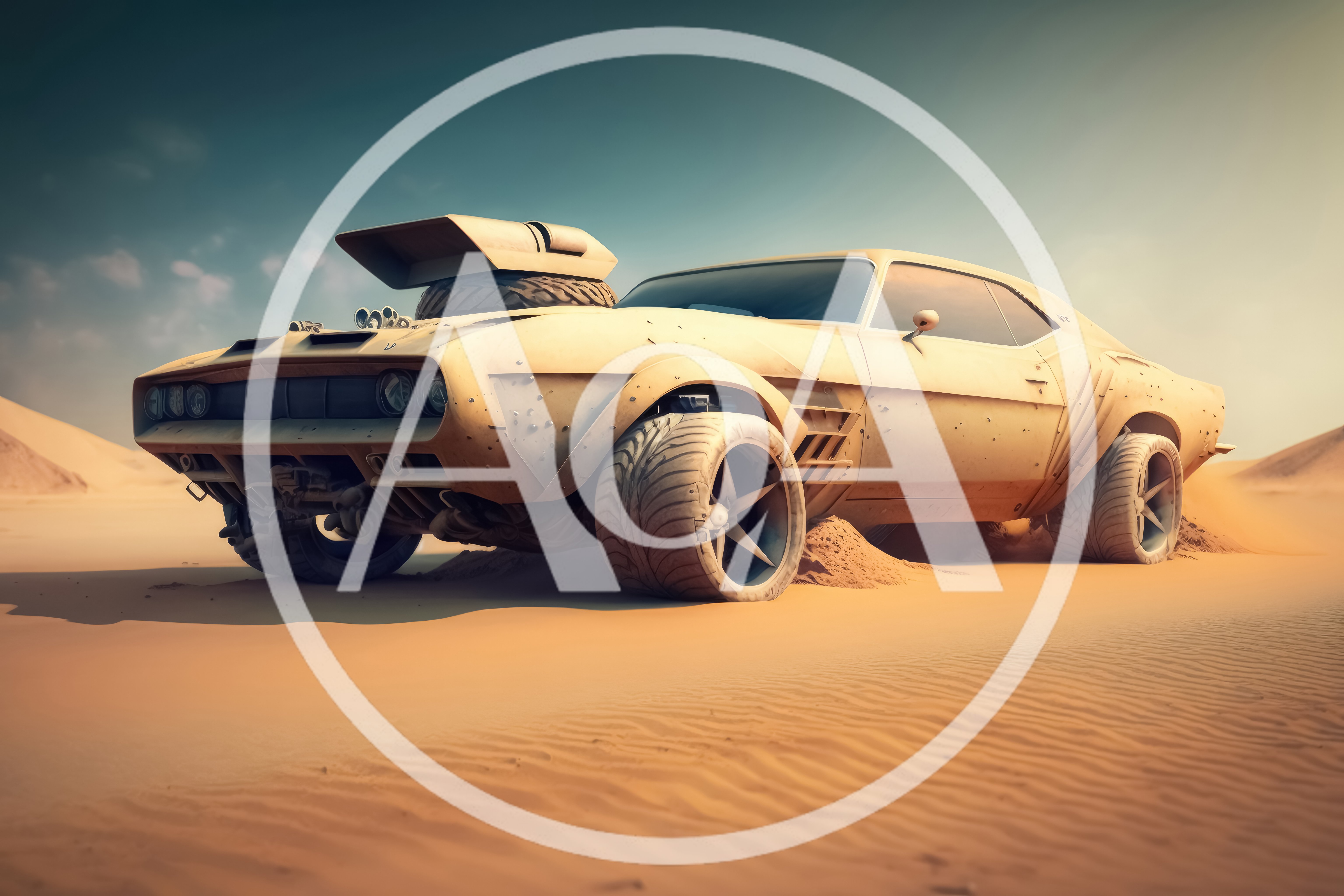 Modified Muscle Car Driving Through Desert Dunes