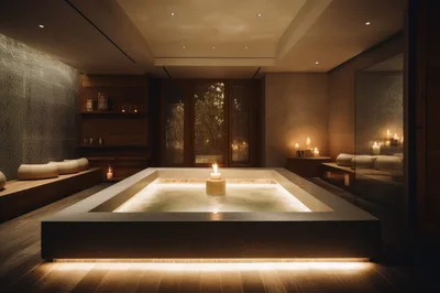 Luxury Spa Room With A Central Hot Tub