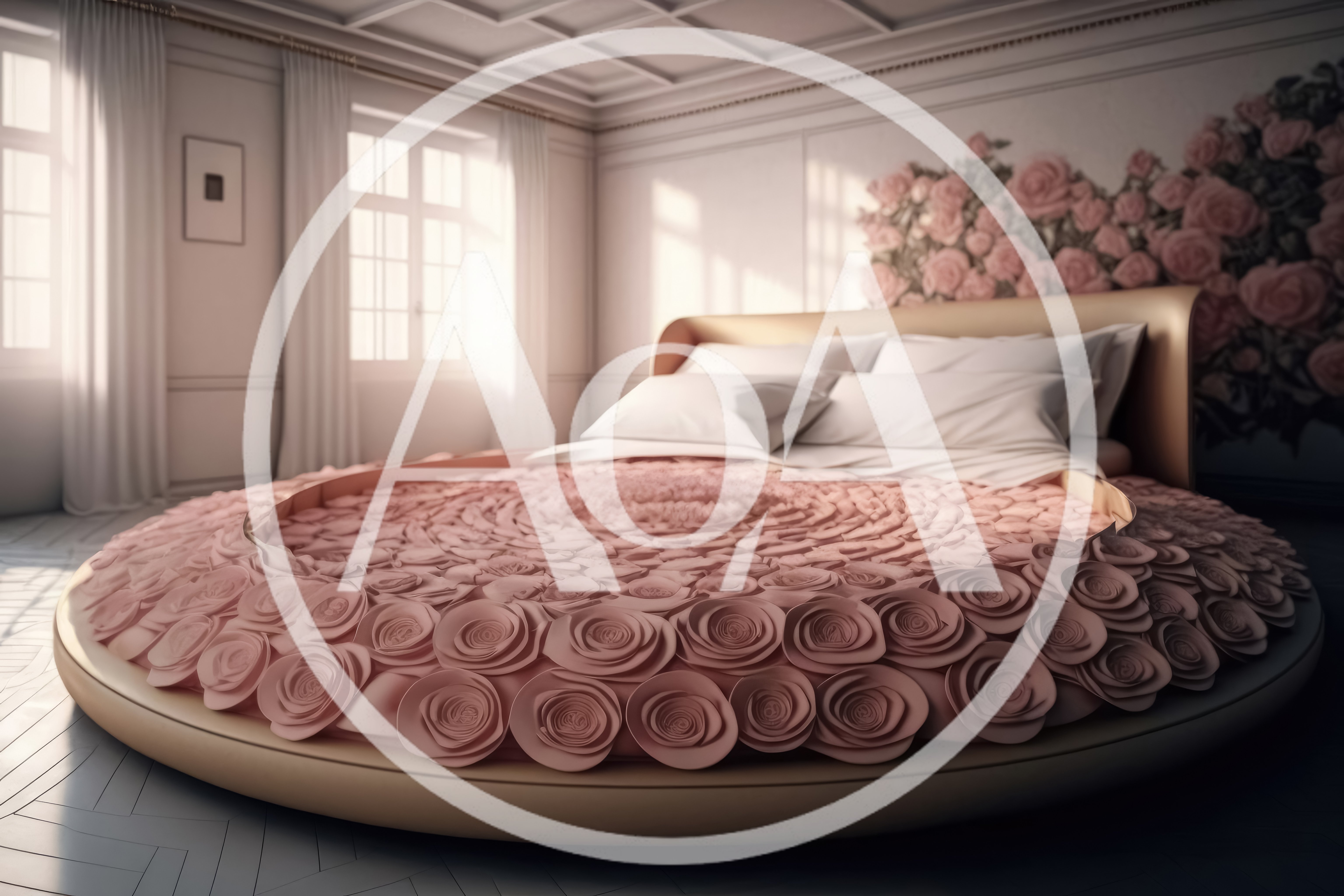Luxurious Round Bed Decorated With Pink Rose Petals