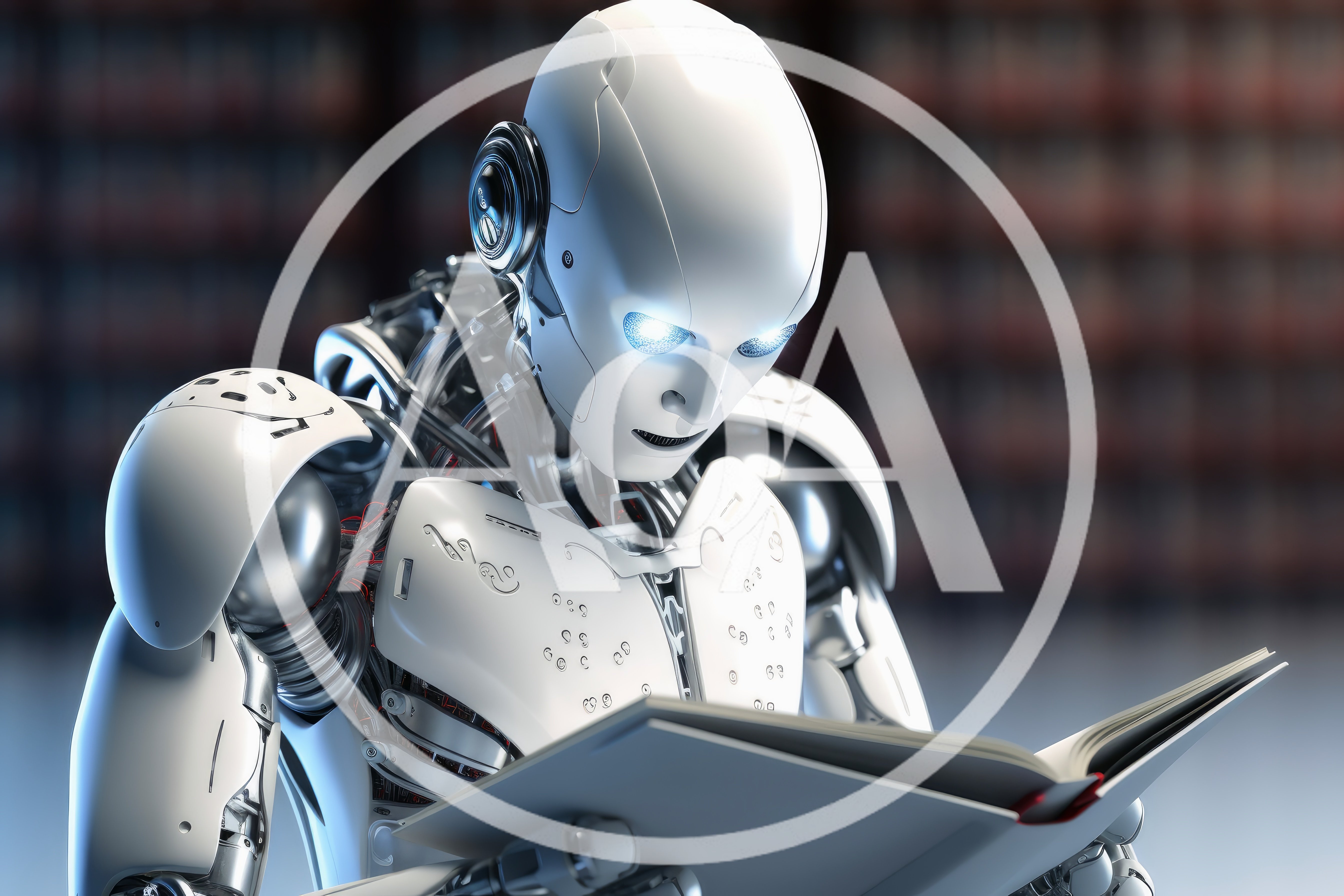Futuristic Android Robot Reading A Book