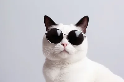 White Cat Wearing Round Sunglasses