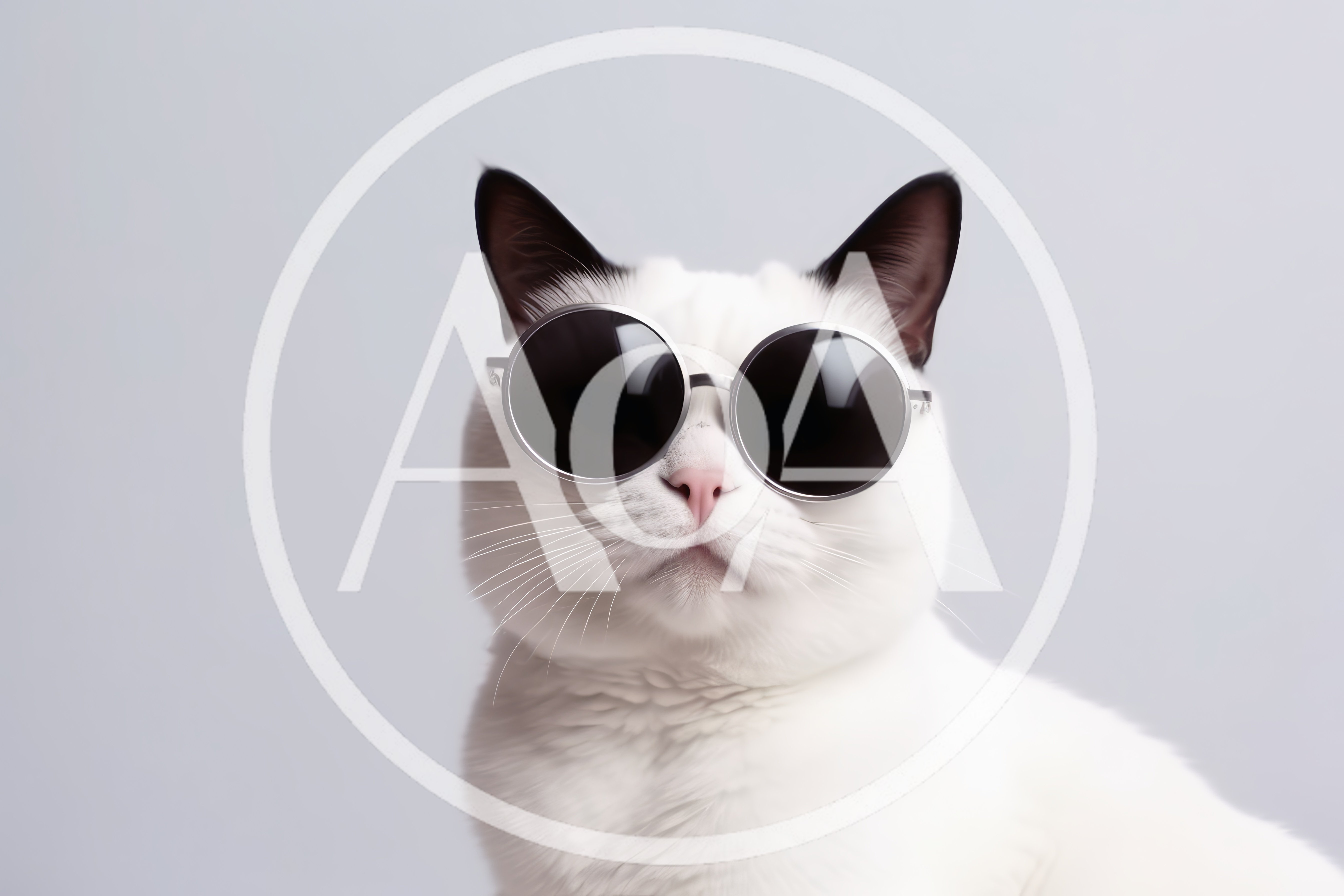 White Cat Wearing Round Sunglasses
