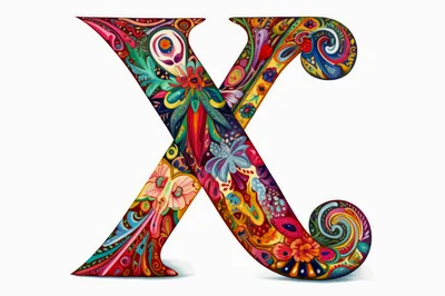 Ornate Decorative Letter X With Vibrant Floral Patterns