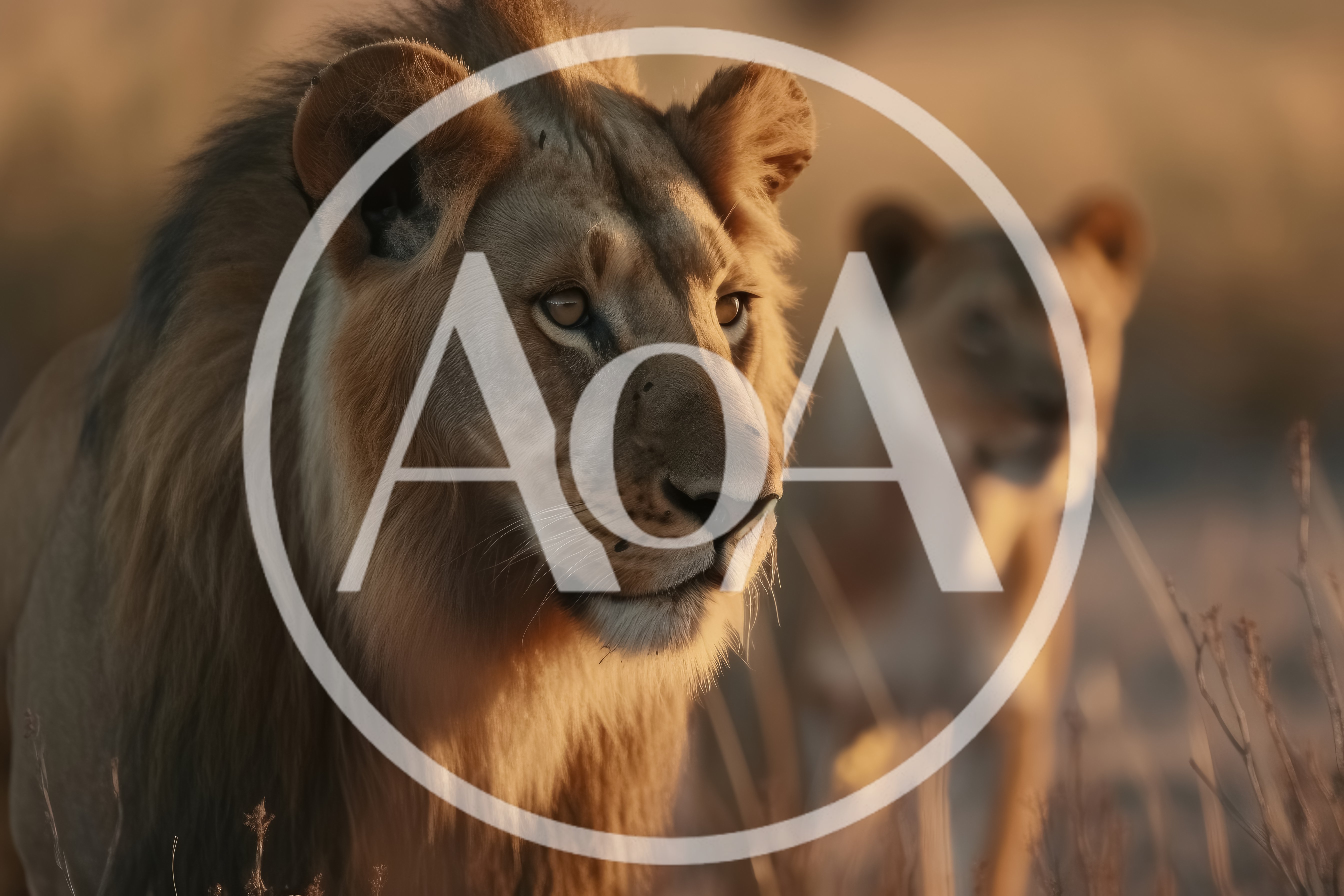 Male Lion And Lioness In Golden Hour Savanna