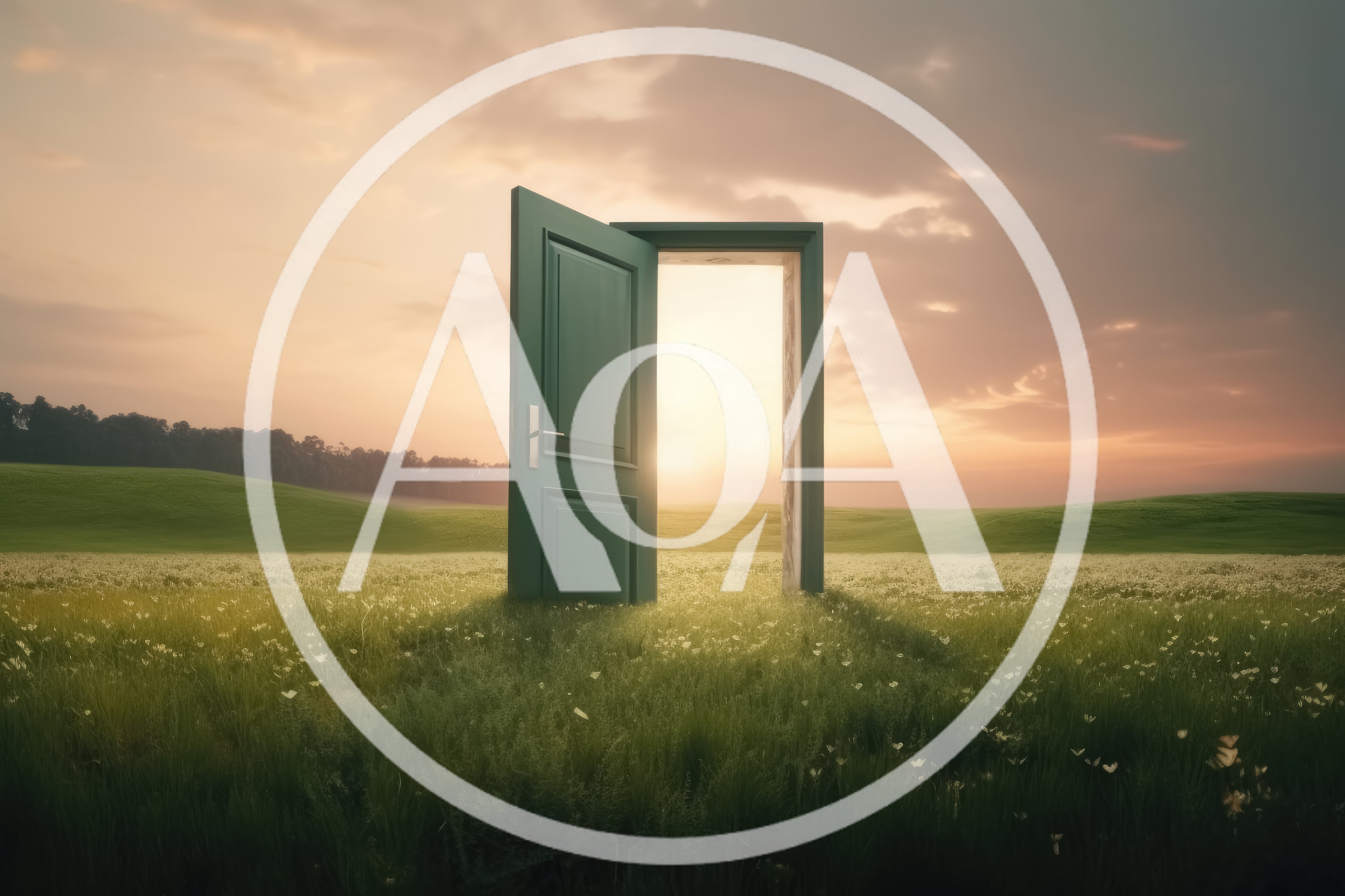 Surreal Open Door Standing In A Grassy Meadow
