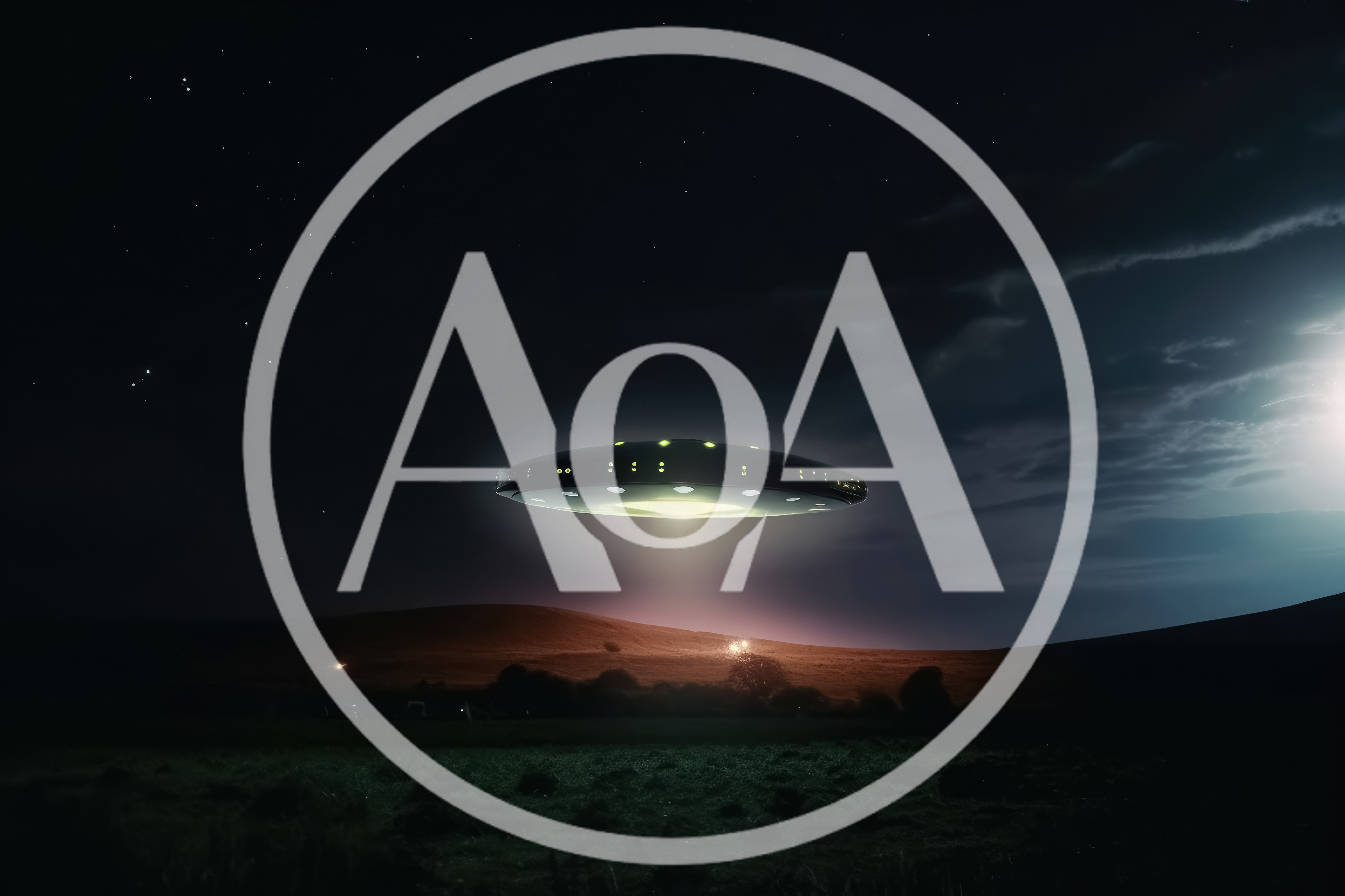 UFO Hovering Over A Dark Rural Landscape At Night