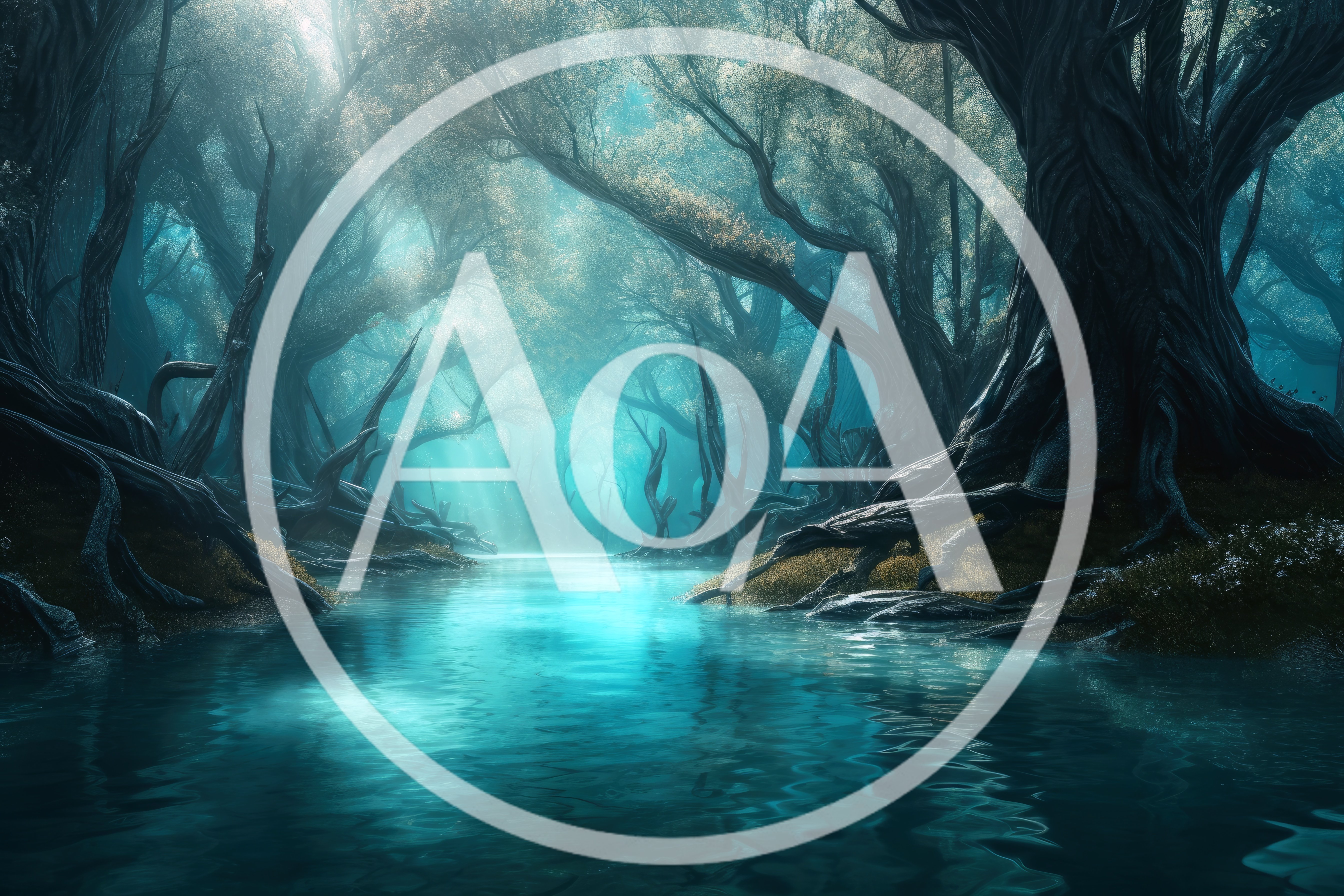 Ethereal Glowing River In A Mystical Dark Forest