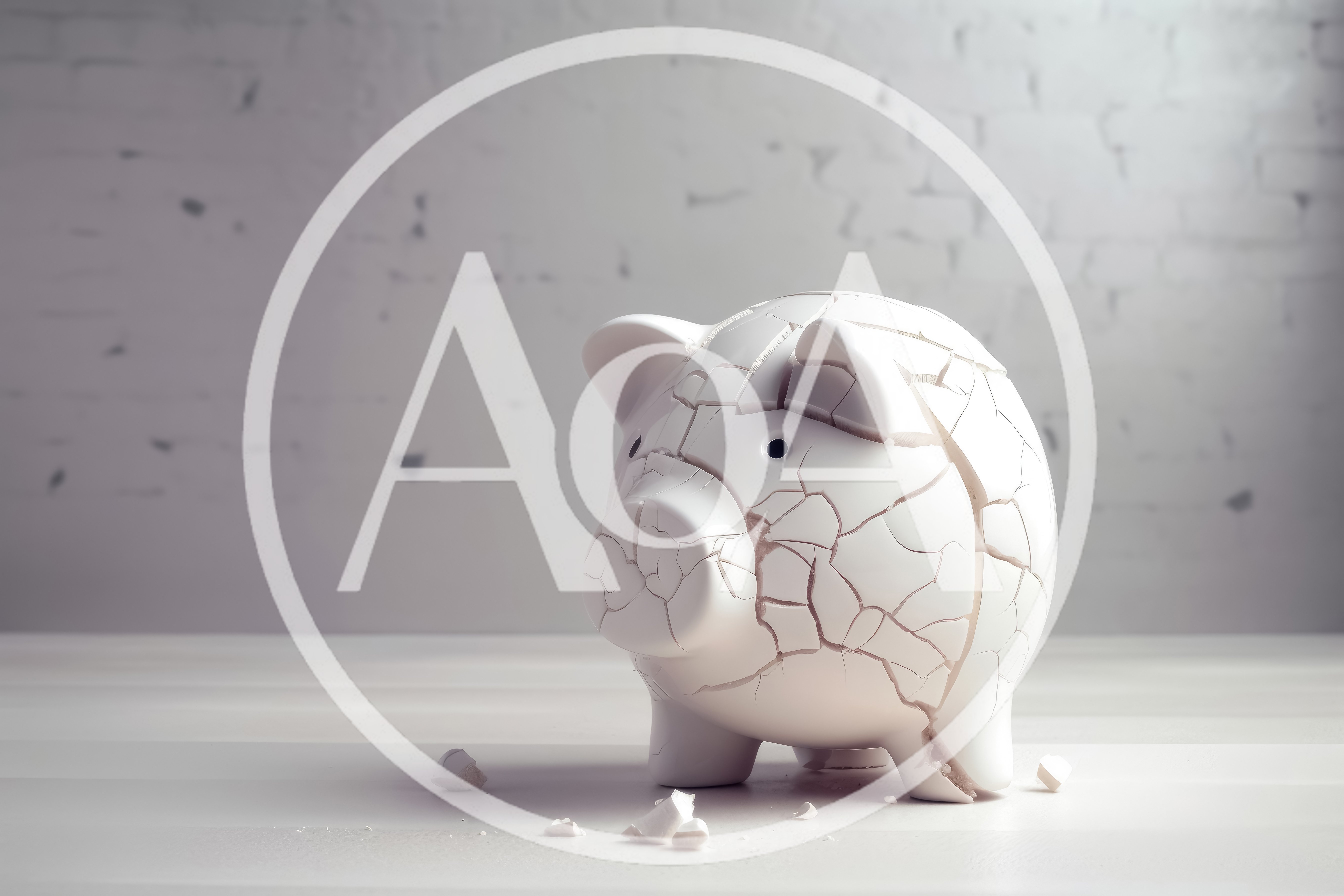 Broken White Ceramic Piggy Bank On Table