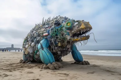 Large Monster Sculpture Made From Ocean Plastic Waste