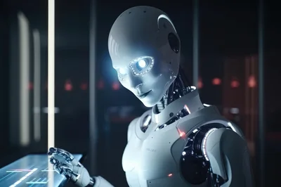 Humanoid Robot Interacting With Digital Touchscreen Interface
