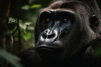 Close Up Portrait Of A Wild Mountain Gorilla