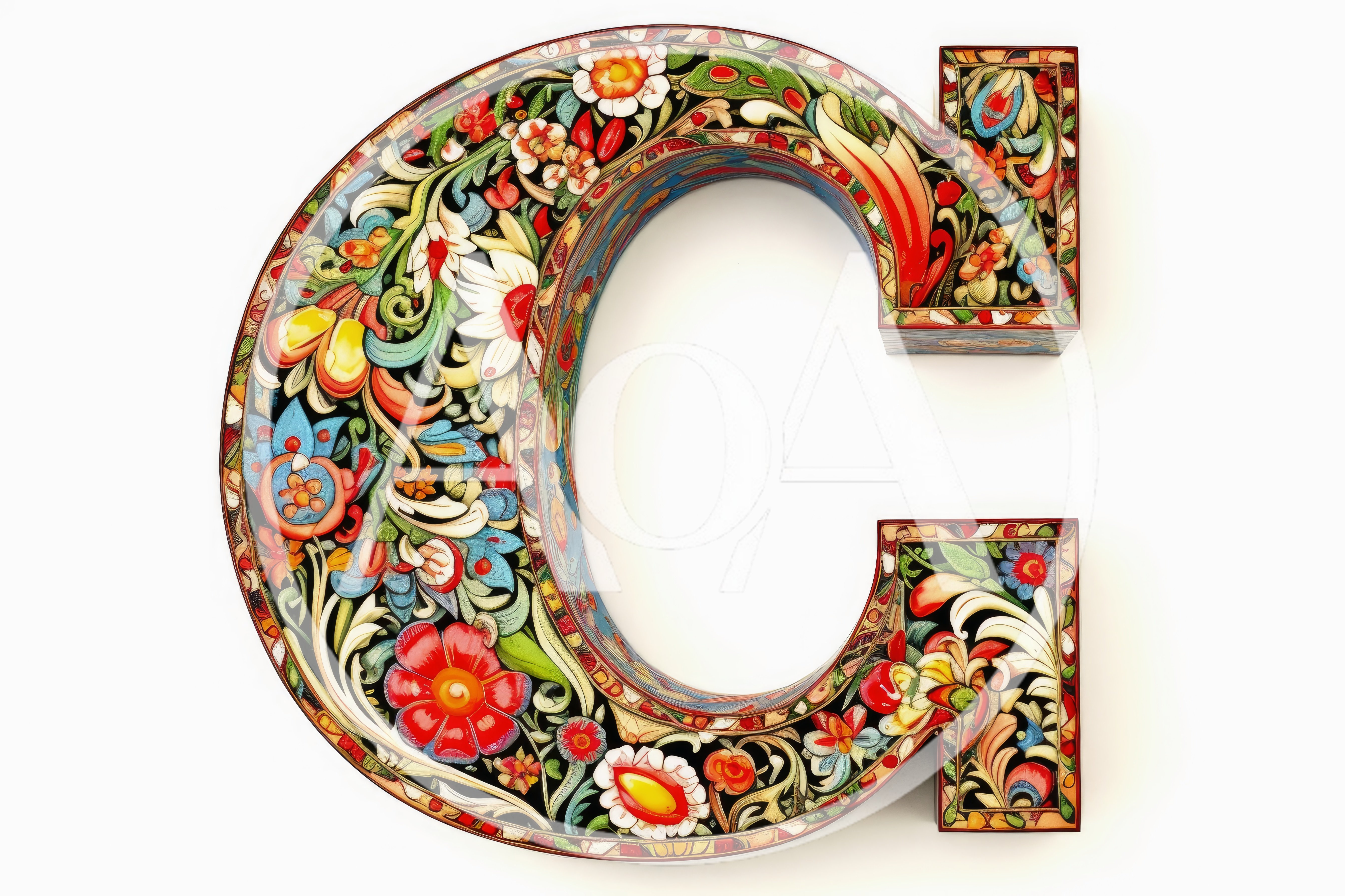Ornate Floral Letter C Typography Design