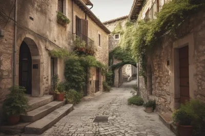 Narrow Cobblestone Street In A Historic European Village