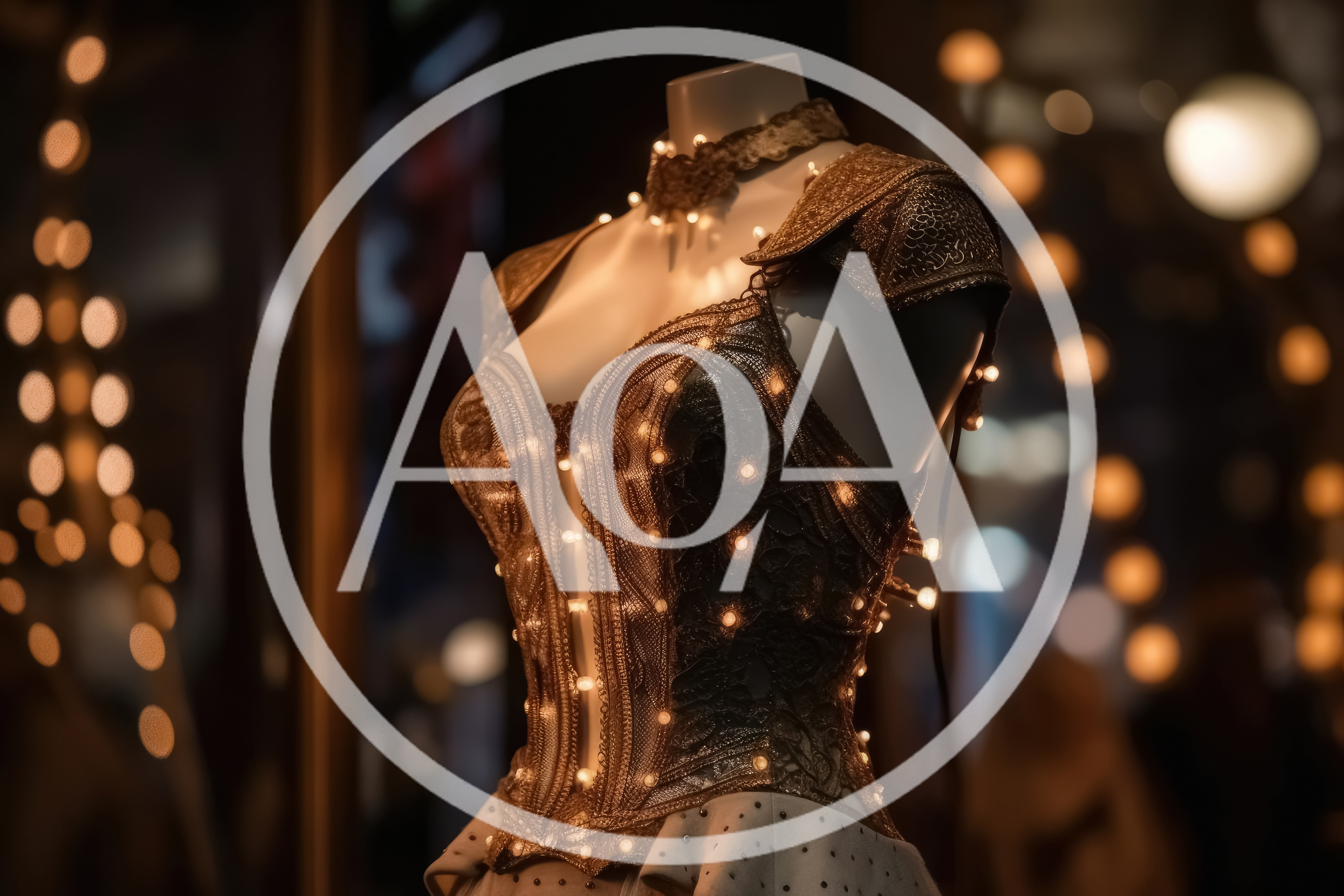 Mannequin Wearing Ornate Gold Corset With Fairy Lights