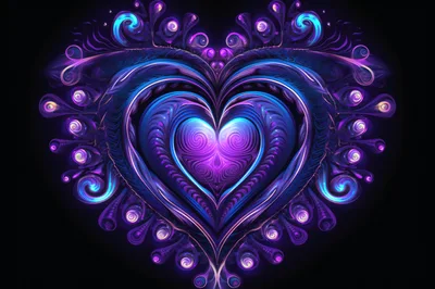 Abstract Glowing Neon Heart With Intricate Fractal Patterns