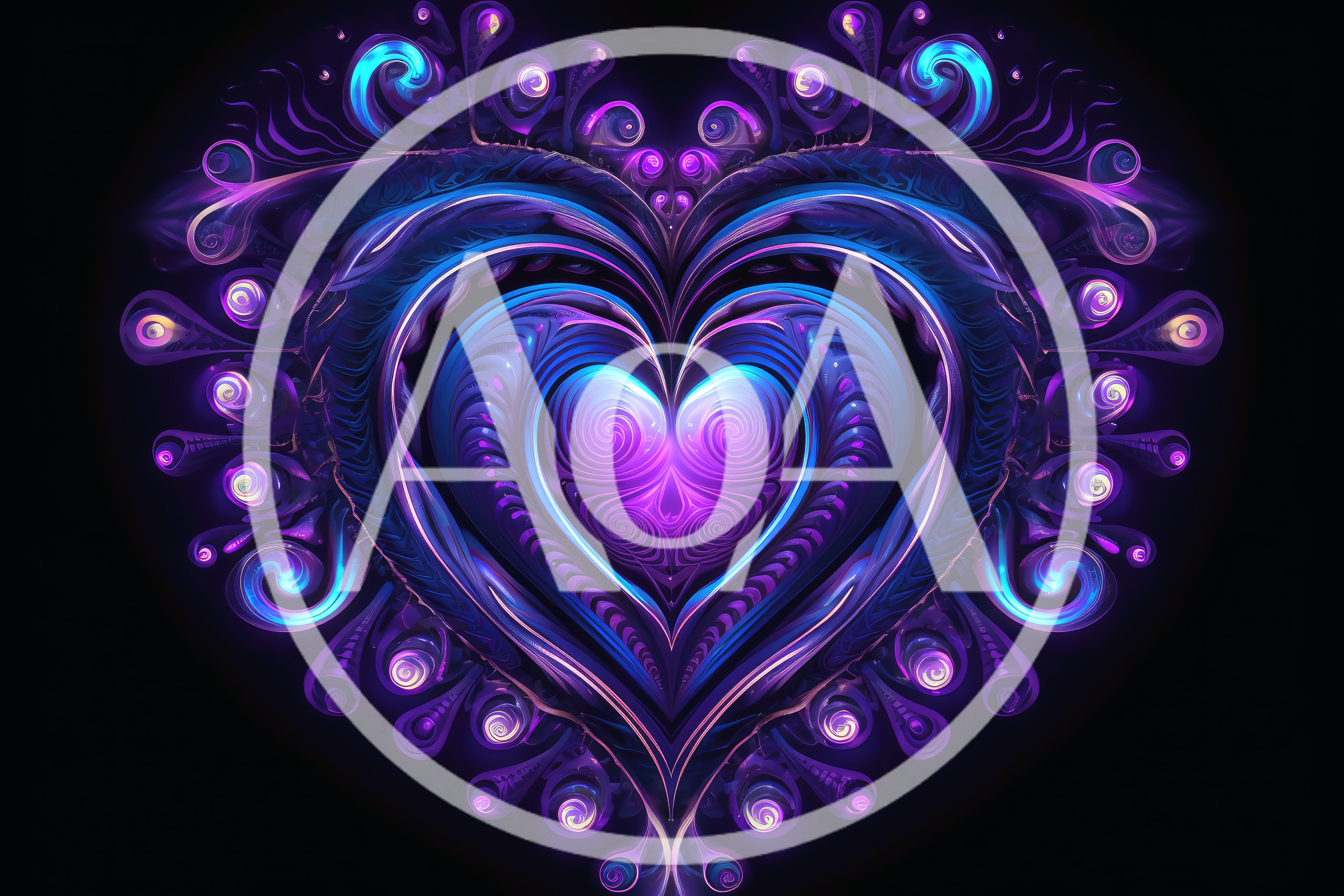 Abstract Glowing Neon Heart With Intricate Fractal Patterns