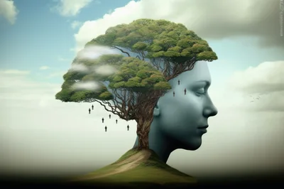 Surreal Human Head Merged With A Tree