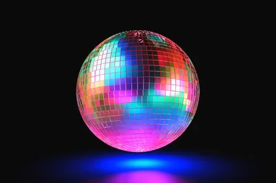 Glowing Disco Ball With Vibrant Neon Reflections
