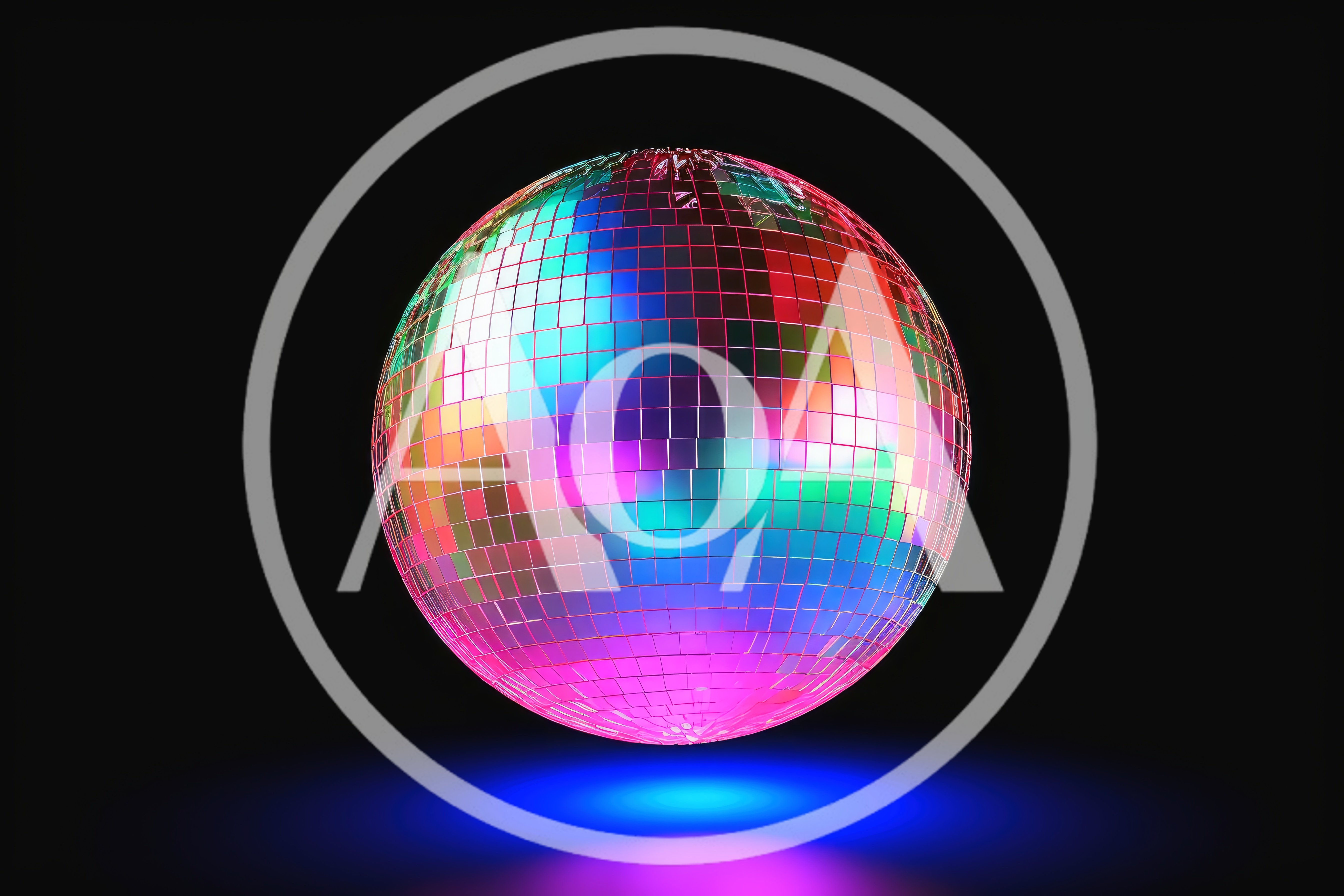 Glowing Disco Ball With Vibrant Neon Reflections