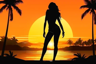 Silhouette Of A Woman Standing On A Tropical Beach