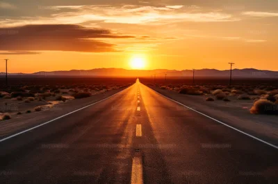 Endless Desert Highway At Sunset