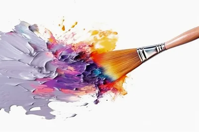 Paintbrush Creating Vibrant Abstract Oil Paint Stroke