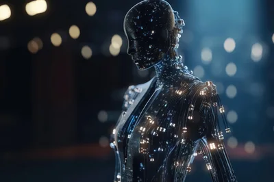 Futuristic Android Figure With Glowing Fiber Optic Cables