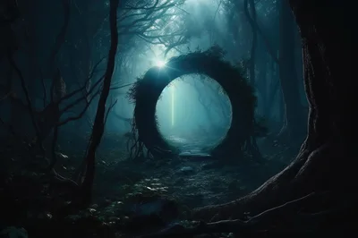 Mystical Stone Portal In A Dark Enchanted Forest