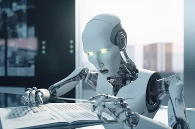 Humanoid Robot Reading A Technical Manual