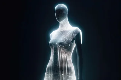 Digital Humanoid Mannequin Made Of Glowing Data Particles