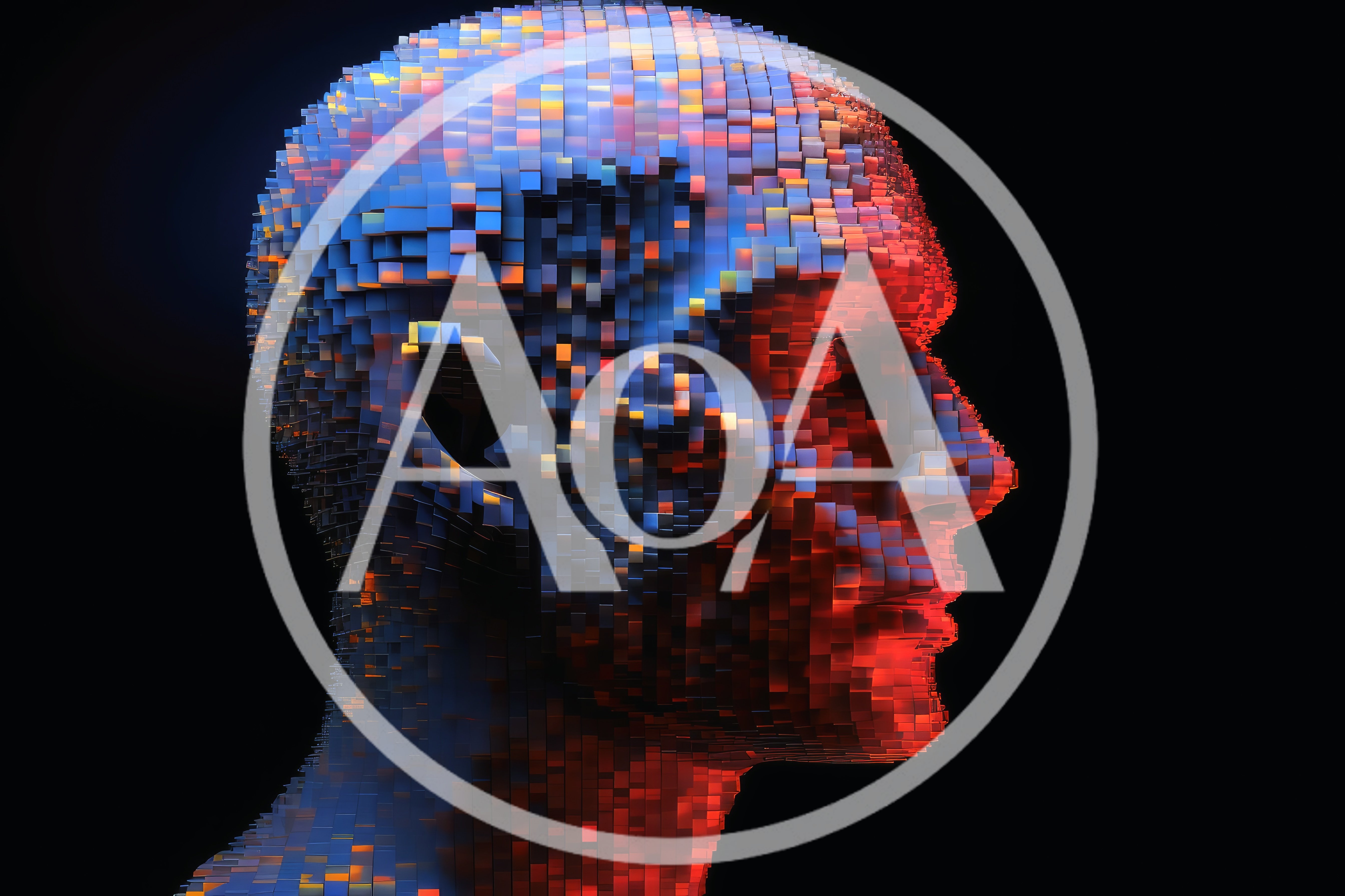 Digital Human Head Constructed From Glowing Cubes