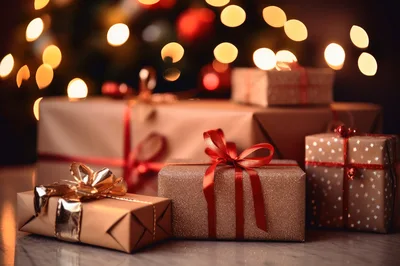 Christmas Gift Boxes With Red Ribbons